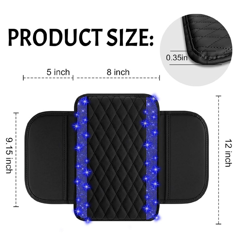 NBTEPEM Bling Car Center Console Cover, Leather Car Arm Rest
