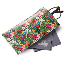 FEFI - Slip-in glasses case with snap closure - includes high-quality glasses cleaning cloth/microfibre cloth, Parrot
