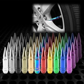 JDMBESTBOY 4PCs Neo Chrome Long Spike Tire Valve Stem Caps Metal Thread Wheel Tires TVC28