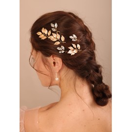 Deniferymakeup 6PCS Wedding Bridal Gold Leaf Hair Pins Set Crystal Hair Pins Crystal Hair Piece Wedding Hair Accessory for Brides Bridesmaid (Gold)