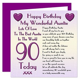 Auntie 90th Happy Birthday Card - Lots Of Love To The Best Auntie In The World - 90 Today
