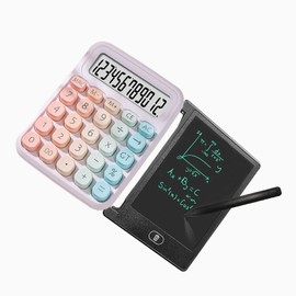 Colorful Electronic Calculator with 4.4 Inch LCD Erasable Writing Tablet, 12 Digit Large LCD Display and Big Round Buttons Candy-Colored Desktop Calculator for Office,School,Home,Business