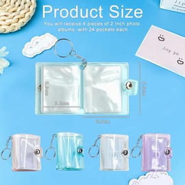 KBNIAN 4Pcs 2 Inch Mini Photo Album Keyring, 24 Pockets Photo Storage PVC Mini Small Photo Album Binder with Keychain Clear Pocket Photo Album Keychain for Cards, Pictures, Picture Cards, ID Photo