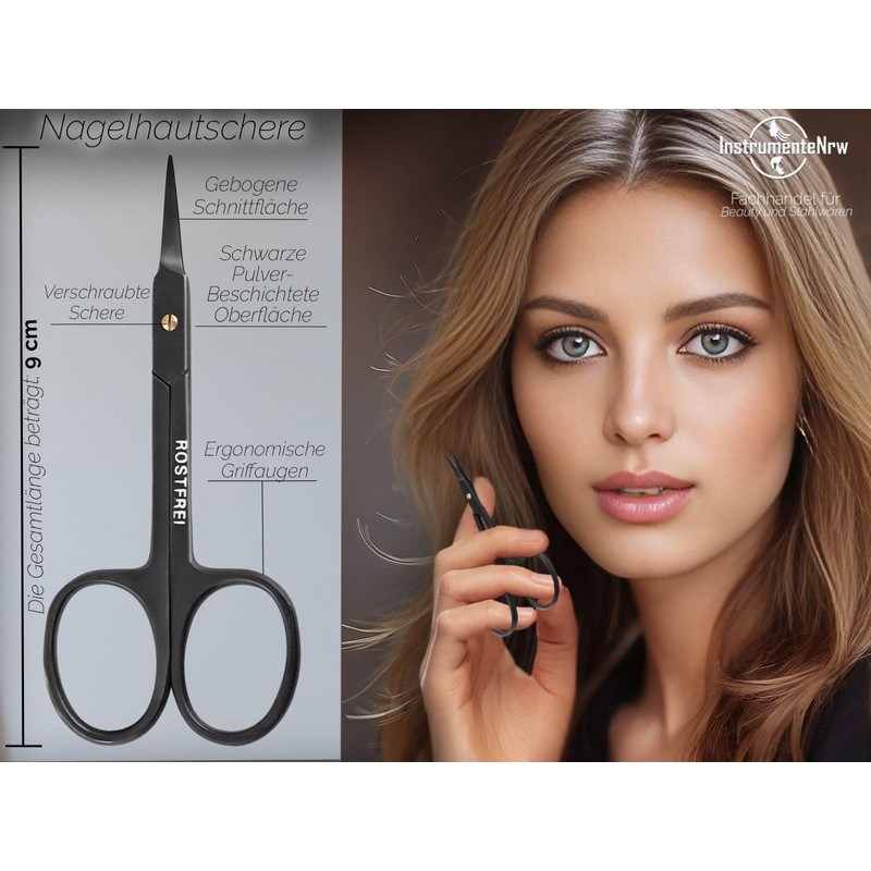 Cuticle Scissors Black with Tower Tip - Stainless Steel -