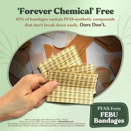 FEBU Eco-Friendly Bamboo Fabric Bandages | PFAS Free Bandages for Scrapes & Cuts | Flexible Fabric Bandage | Fully Compostable, Latex Free Bandage | 50 Count Spot