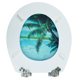 Pejevir Round Wooden Toilet Seat with Durable Soft Close Metal Hinges, Quiet and Slow Close Wood Toilet Seat with Colored Decorative Patterns, Easy Clean and Install