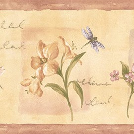 Concord Wallcoverings Wallpaper Border Vintage Pattern Flowers Leaves Butterflies Words for Living Room Dining Area Bedroom Bathroom, Beige Green Blue, 15 ft by 7 in 5811951