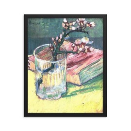 Vincent Van Gogh's Blossoming Almond Branch in a Glass with a Book 1806 - Enhanced Matte Paper Framed Poster (16X20) - Black Frame
