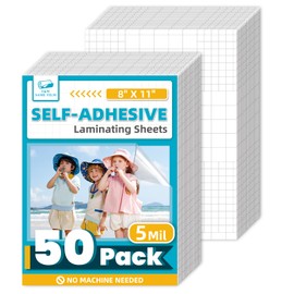 【5 Mil】 Self Adhesive Laminating Sheets, 8 x 11 Inch Laminate Sheets, 50 Pack No Heat Laminating Sheets, Self Sealing Laminating Sheets for Laminator, Round Corner, No Heat, No Machine Needed