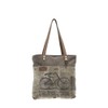 Vintage Bicycle Print Upcycled Canvas and Genuine Leather Trim Tote