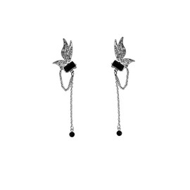 Punk Sliver Butterfly Pendant Tassel Earrings,Women`s Butterfly Drop Dangle Earrings Fairy Earrings for Women,Long Bow Butterfly Tassel Earrings (Black)