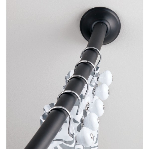 mDesign Curved Shower Rail - Telescopic Shower Pole - Extendable Shower Rail - Metal Corner Bath Shower Rail - Matte Black