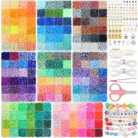 BestNow Clay Beads Bracelet Making Kit 192 Colors Flat Polymer Heishi Beads Set for Friendship Jewelry Making with Pendant Charms Crafts Gifts for Girls Ages 6 7 8 9 10 11 12 Kids Adults