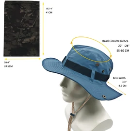 ehsbuy Sun Hat Men's UPF 50+ Safari Hat Summer Hat Wide Brim Camo Hiking Hat Army Boonie Hat with Cooling Multifunctional Scarf Tube Scarf Outdoor Fishing Hat, Solid Blue