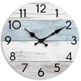KECYET Wall Clock Silent Non-Ticking Wooden Clocks Battery Operated 16 Inch Small Country Retro Rustic and Beach Style Decorative for Living Room, Kitchen, Home,Bathroom, Bedroom (Blue)