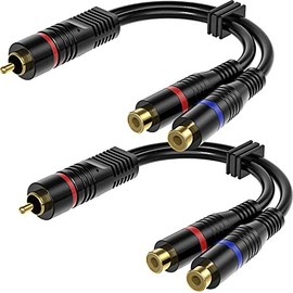 RCA Splitter, 2 Pack RCA Male to Dual RCA Female Y Splitter Cable Stereo to Mono Adapter, 8 Inches Gold Plated Audio Cable Cord RFAdapter for Subwoofer Speaker