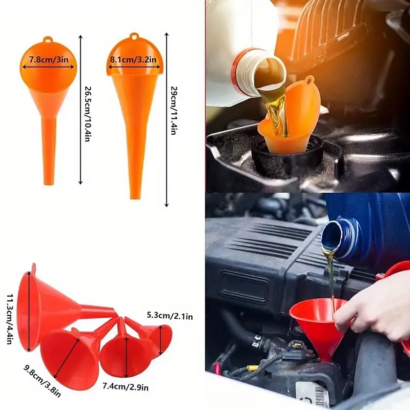 8 or 11-Piece Automotive Funnel Set – Plastic Wide-Mouth Funnels