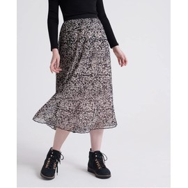 Superdry Women's Pleated Midi Skirt, Black (Alaska Leopard Print O6v)