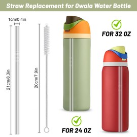 Axlksia 6 Pcs Replacement Metal Straws for Owala Water Bottles 24 oz and 32 oz, with 2 Straw Cleaners. Reusable Stainless Steel Straws Compatible with Owala Water Bottles