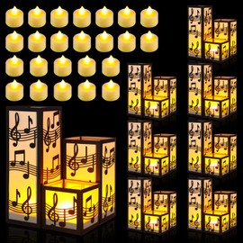 Rossesay 24 Pcs Music Centerpieces for Table 3 Size Music Note Paper Lantern Boxes Table Ideas Decorations for Musical Room Party Decorations Wedding Birthday (Classic)