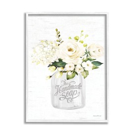Stupell Industries Handmade Soap Co. Farmhouse Florals Country Bouquet, Designed by Lettered and Lined White Framed Wall Art, 24 x 30, Pink