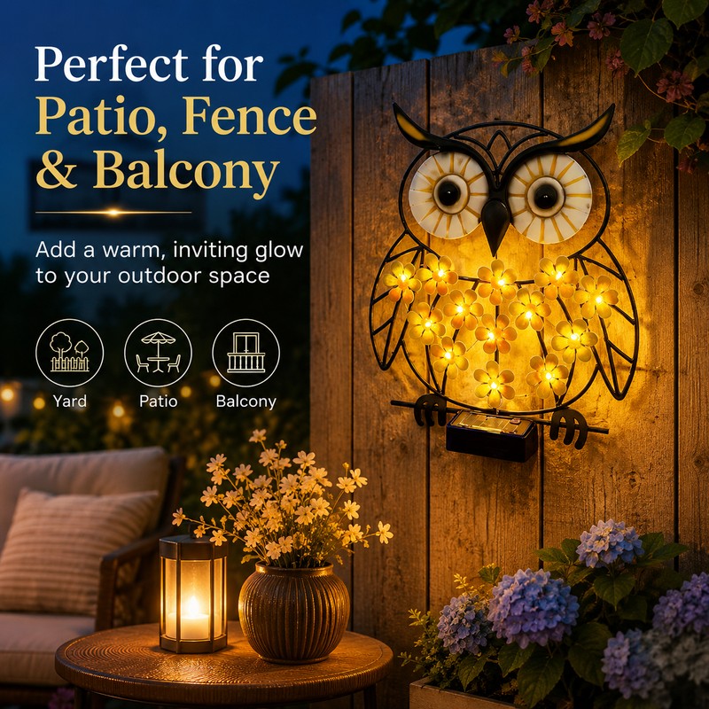 Owl Solar Wall Light for Outdoor Decor – Weatherproof Metal