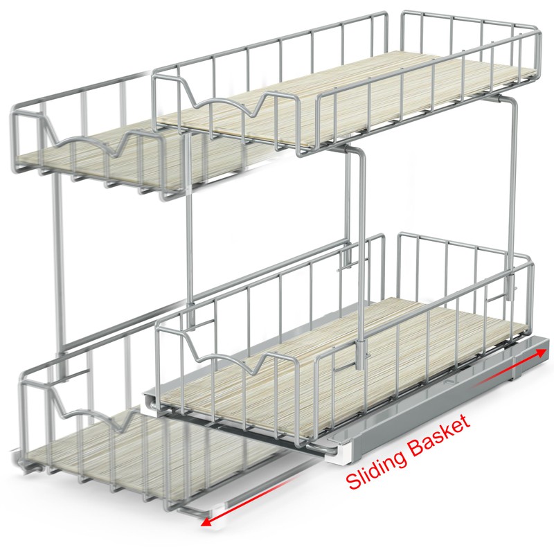 Simple Houseware 2-Tier Spice Rack Slide Out Wire Basket Drawer