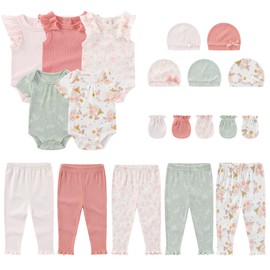 MAMIMAKA Newborn Baby Clothes Set 20-Piece Baby Girl Bodysuits Pants Caps Mittens Infant Outfit Set, 3-6 Months