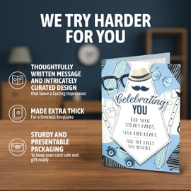 Decorably Glittery 5x7in Individual Happy Fathers Day Card from Daughter with Liftable Tie Cutout, Textured Father's Day Card Set with Envelope and Stickers, with Printed Message Inside