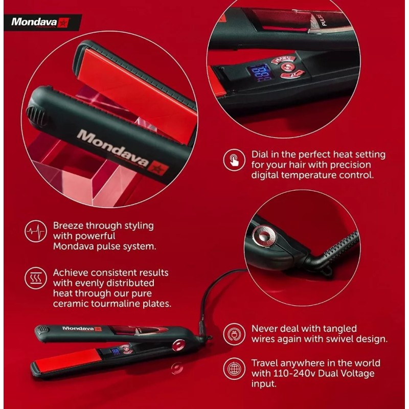 Mondava Professional Ceramic Tourmaline HAIRSTYLING IRON Flat Iron | Sealed