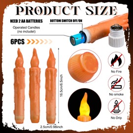 Baquler 6 Pcs Fall Flameless Candles Real Wax Hand Dipped 6.5 Inch Orange Short Taper Candles Battery Operated Rustic LED Candlesticks for Autumn Decoration Fireplace Dinning Table Home Party
