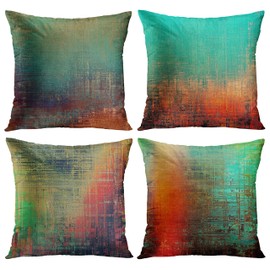 Emvency Set of 4 Throw Pillow Covers Vintage Abstract Teal Green and Orange Messy Rust Painting Decorative Pillow Cases Home Decor Standard Square 18x18 Inches Pillowcases