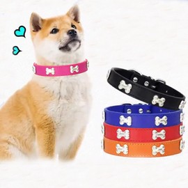 NEUSOP Adjustable Leather Dog Collar, Dog Leash, Dog Collar, Dog Collars for Dogs Cats Puppy Pet Collar L