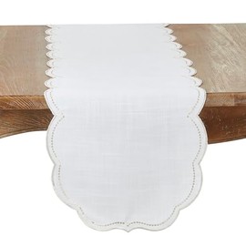 Embroidered Polka Dot Table Runner w/Scallop Edge
