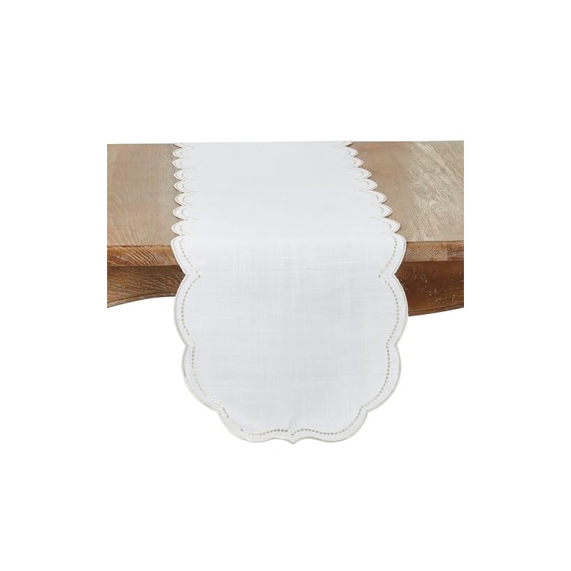 Embroidered Polka Dot Table Runner w/Scallop Edge