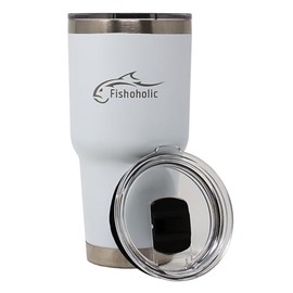 Fishoholic 20oz or 30oz Tumbler w Magnetic Slide Lid for Hot & Cold Drinks, Stainless Steel, Double Wall, Vacuum Insulated, Mug Glass Cup