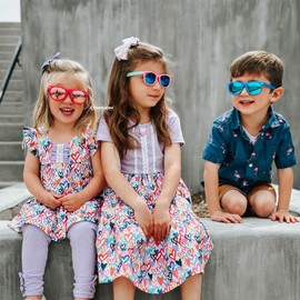 COASION Kids Polarized Sunglasses TPEE Rubber Flexible Shades for Girls Boys Age 3-9 (Blue Frame/Blue Mirror Lens)