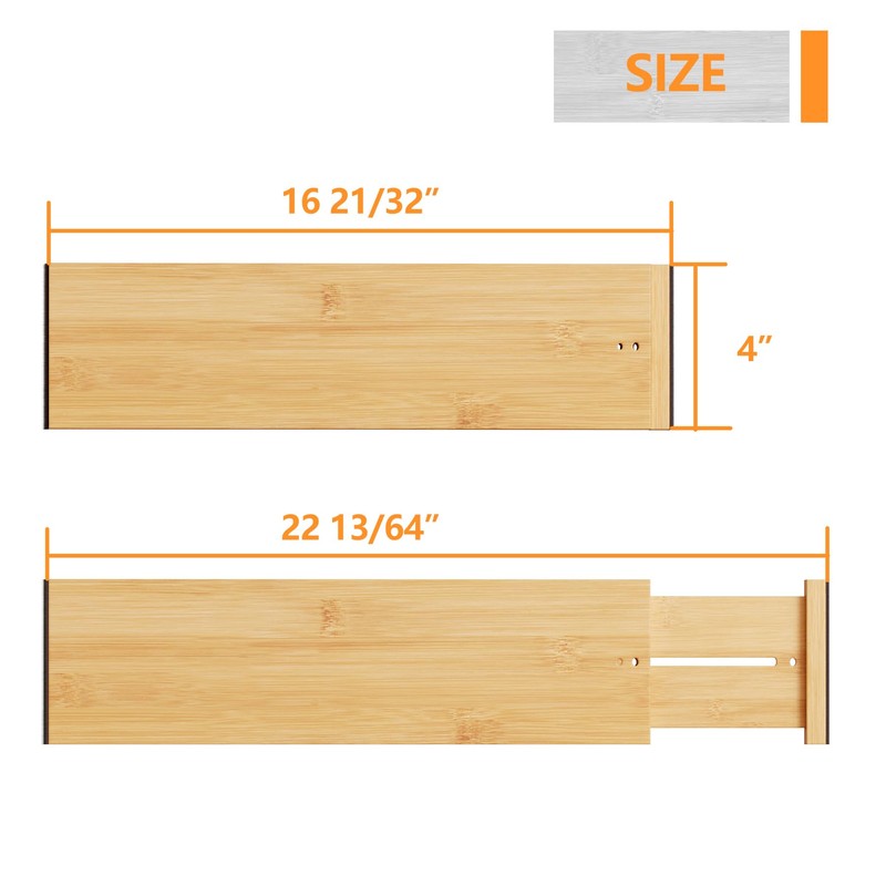 BAMEOS 4" High Drawer Dividers Bamboo Separators Organization Expandable Organizers