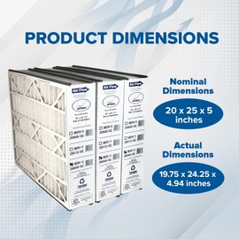 Trion Air Bear 20x25x5 Air Filter, MERV 13 Furnace AC Air Filter Replacement, for Air Purifier Systems, Actual Size (4.94 x 24.25 x 19.75 in), 3 Pack
