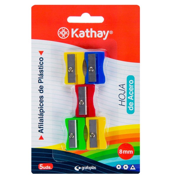 Kathay 86614099. Pack of 5 Plastic Pencil Sharpeners with Steel