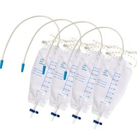 Urine Bag Leg Bags - Pack of 4 750 ml Urine Bags with T-Drain, Backflow Valve & 2 Mounting Straps, Disposable Urine Drainage Bag, Hygienic Leg Bag for Incontinence & Care