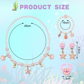 OSDUE Girls Shell Jewelry Set, Necklace Earring Bracelet Ring Set, Jewelry Favors Set for Little Girl, Princess Dress Up Jewelry Party for Toddler Little Girl Play Party Favors, Birthday Gift