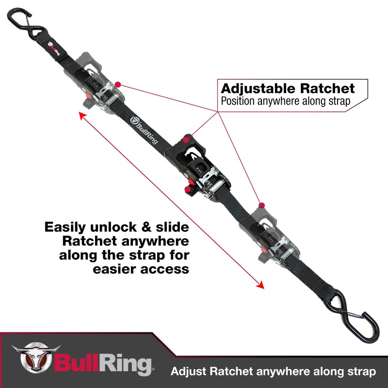 Bull Ring Sliding Ratchet Tie Down Straps – Includes (2)