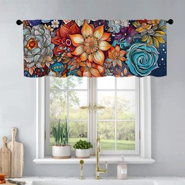 BrilliStar Boho Flower Kitchen Curtains Colorful Oil Painting Flowers Design for Windows Valances Rod Pocket Curtain Valance for Bathroom Living Room Cafe 54x18 inch Window Treatment for Home Décor