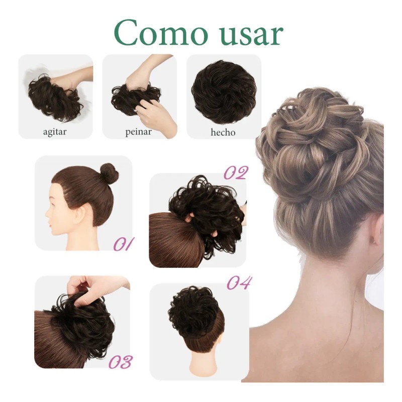 Extensiones De Moño Pelo Desordenado Postizo Moño, 2 Piezas