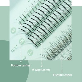 SIMER Individual Lashes 240 Clusters Lashes 3 Types Natural Eyelash Extension Kit DIY 0.07mm Thickness 6-11mm Fishtail Lash ＆ A Type ＆Bottom Lashes for Make Up Salon