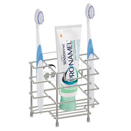 Linkidea Stainless Steel Self-Adhesive Toothbrush Holder, Countertop/Wall Mount 3 Slots Toothpaste Stand Organizer Compatible with Colgate Extra Clean, Oral-B CrossAction (Brushed Nickel)