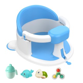 Baby Bath Seat for Babies 6 Months & Up, Bath Seats for Babies Sitting Up, 360° Surround Support, Lockable Armrests, Safe & Comfortable Tbaby Bath Chair with Rinse Cup,3 Baby Bath Toys
