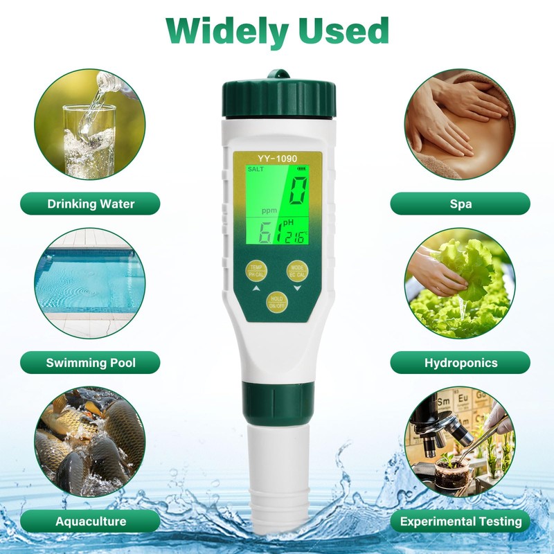 PH Meter Water, Aideepen PH/EC/TDS/Salinity/Thermometer 5-in-1 pH Value Meter with