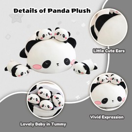 SQEQE Panda Stuffed Animals with Babies Inside Belly - 1 Mommy Stuffed Panda with 4 Cute Babies - Stuffed Plushie Toys Gifts Ideal for Kids and Adults